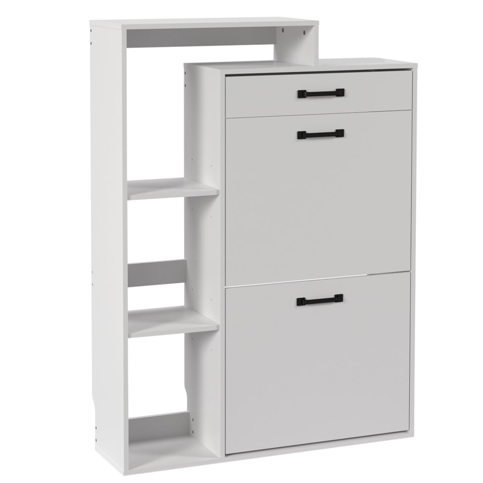 Zapatero Blanco Estrecho，80×24,5×109 cm Mueble Zapatero para recibidor o Pasillo, 3 estantes Regulables,1 cajón, 2 Puertas, Montaje fácil