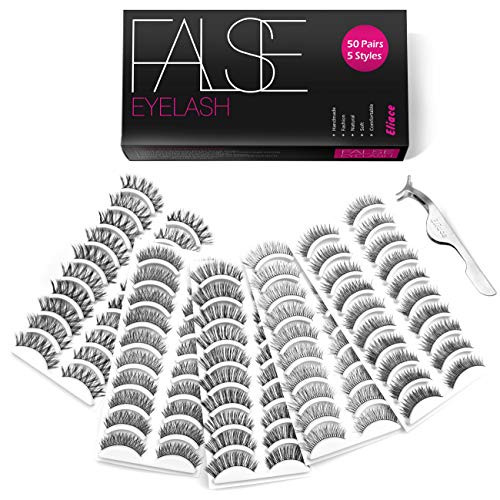 Eliace 50 Pairs Styles Lashes Handmade False Eyelashes Set Professional Eyelashes Pack,10 Pairs