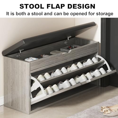 Banc à chaussures robuste avec assise rembourrée et coffre double en bois noble