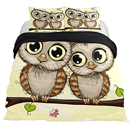 Duvet Covers Set Extra Branch Owls Couple - Soft And Breathable Microfiber Comforter Bedding Set With Zipper Closure For Kids Women Men, 1 Duvet Cover 2 Pillowcase #TOP23