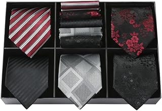 Lote 5 PCS Hombres Corbata Set de Cheque color solido a rayas Panuelo Corbata & Panuelo de bolsillo para Business Fiesta - Conjuntos multiples