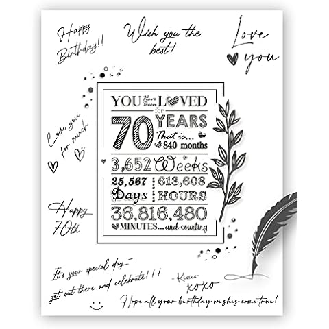 WowBefun Guest Books 70th Birthday Gifts for Women or Men, 70th Birthday Decorations for Her or Him, Unique Ideas Gifts for 70 Year Old Funny Happy Birthday Poster Wall Art for Living Room Cover