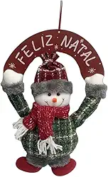 Guirlanda Decorativa de Natal, Boneco de Neve com Placa 'Feliz Natal', 26 x 35 cm (Neve)