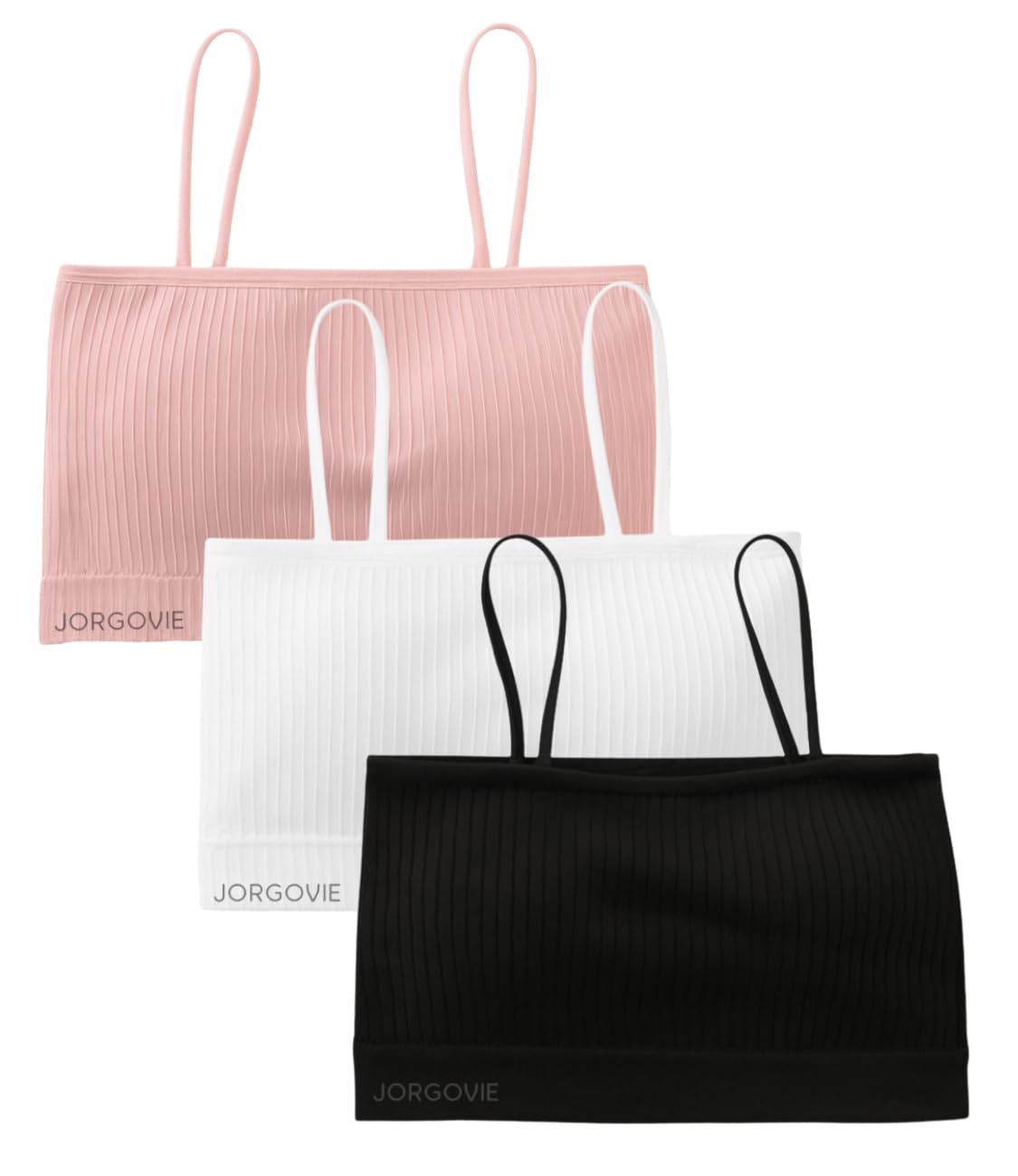 jorgovie Padded Cami Bralette for Women, Wireless Tube Top with Fixed Straps, Ribbed Cotton, Light Support, Free Size, Grey White Pink, 3 Pack-picture-29