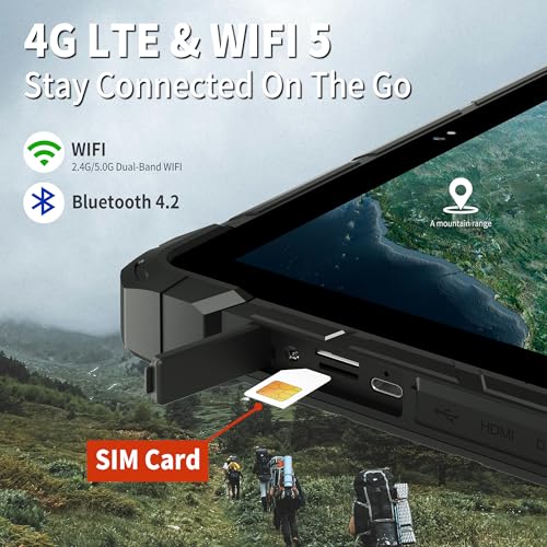 Image of Rugged Tablet with 10.1 Inch Touchscreen, Celeron N4120 8GB RAM 128GB ROM Win 11 Pro Tablet PC, IP67 Waterproof 16000 mAh Large Battery Work with 4G LTE /GPS /WiFi 5.0 /BT4.2 /FHD for Field Workers