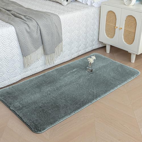 Image of Luxe Home Rabbit Fur Soild Bath Mat Super Soft, Anti-Slip, Washable, Rectangle, for Bathroom Door Mate, Bedroom Door Mats (Seige, 60x90 cm)