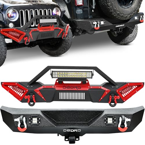 OEDRO Front and Rear Bumper Compatible for 2007–2018 Jeep Wrangler JK with 2