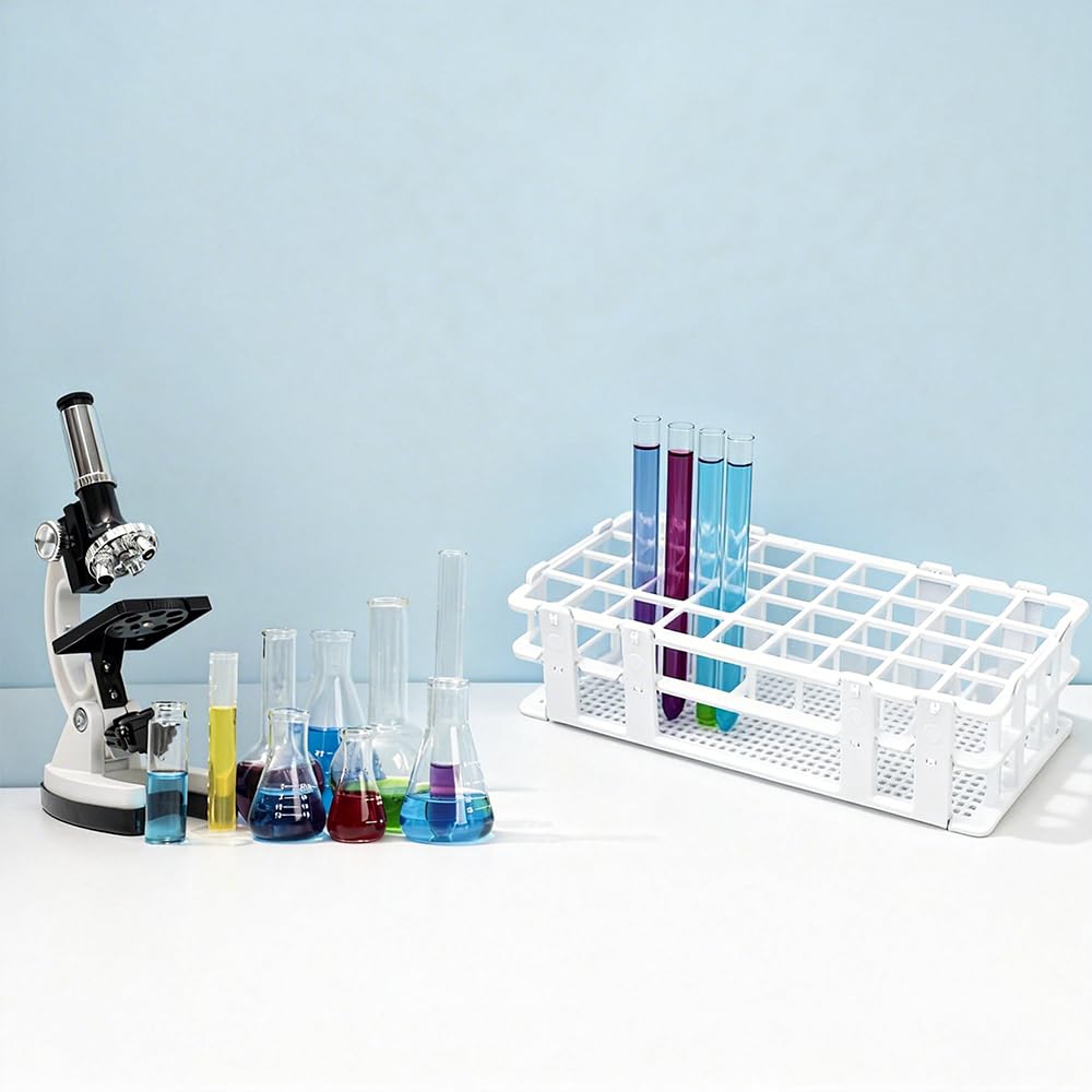 Rastrelliera per Provette 40 Posti 20 mm Porta Provette in Plastica Rimovibile per Laboratorio Chimica