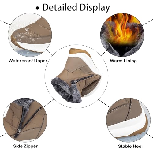 Women's Leather Waterproof Insulated Winter Wedge Snow Ankle Boots Comfortable Cold-Resistant Warm Fluff Lined Anti-Slip Side Zipper Platform Short Boot for Cold Weather Outdoor Work3