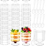 120 Pcs Dessert Cups with Spoons,60 Pcs 5 OZ Mini Clear Plastic Parfait Cup with 60 Pcs Spoons,Disposable Appetizer Bowl Round Serving Goblet Cup Wine Shot for Fruit,Ice Cream,Mousse Pudding