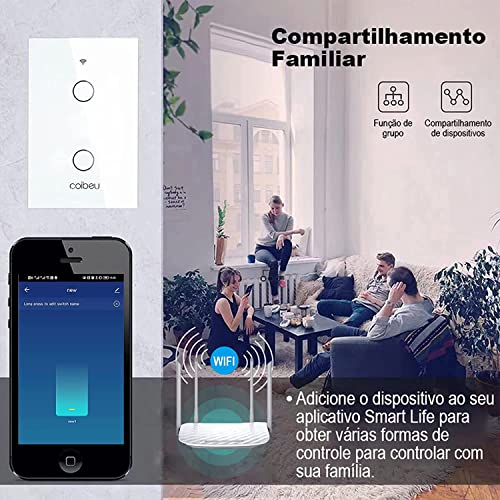 Interruptor Inteligente WiFi, Smart Sem Fio Multifuncional 2 botões (MB302 com neutro) Compatível Co