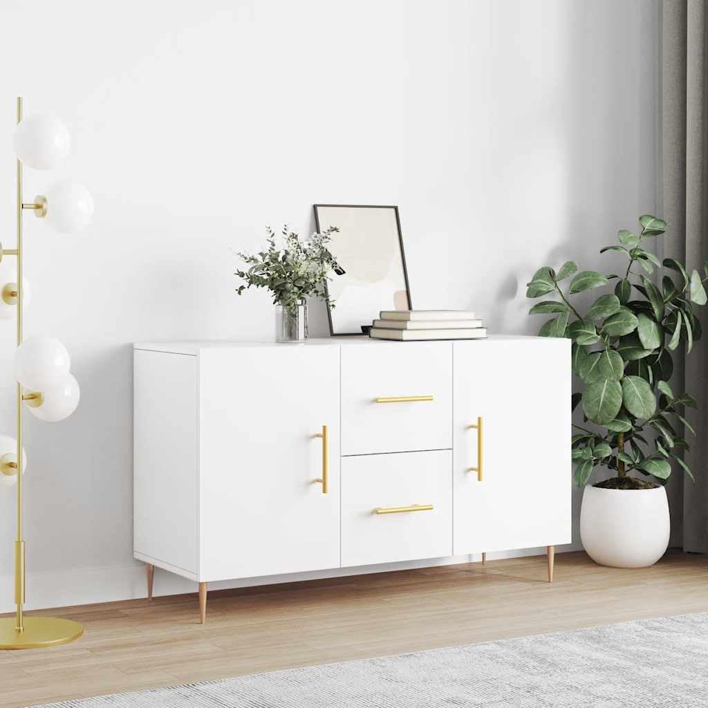 Buffet Blanc 100x36x60 cm, Meuble de Rangement Salon, Enfilade Moderne en Bois d'Ingénierie avec Pieds en Métal et Portes, Bahut Bas pour Cuisine, Séjour ou Couloir