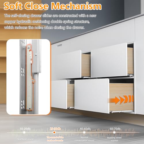 BAIDICE Soft Close Bottom Mount Drawer Slides 15 Inch Rails with Rear mounting Bracket Locking Devices Screws for Face Frame Or Frameless Application（15 inch,1 Pair） - Thumbnail 2