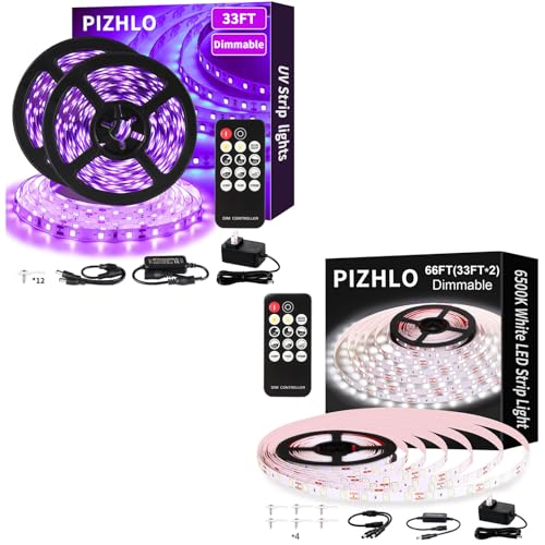 Tira LED 33FT luz negra + 66FT blanco frío con control remoto miniatura 1