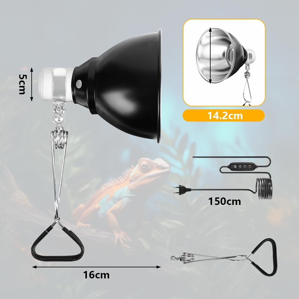 HOTUT Lámpara para Tortuga, E27 Lámpara de Calor para Tortugas UVA UVB, Giratorio 360°, con Clip para Colgar, Control Tiempo y Temperatura para Reptiles, Tortugas