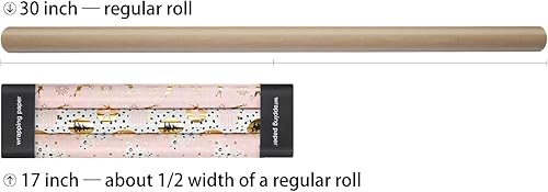 Miniatura 3 de LDGOOAEL Rollo pequeño de papel de regalo de Navidad con líneas de corte en el reverso (17 x 120 pulgadas por rollo), papel de regalo rosa con