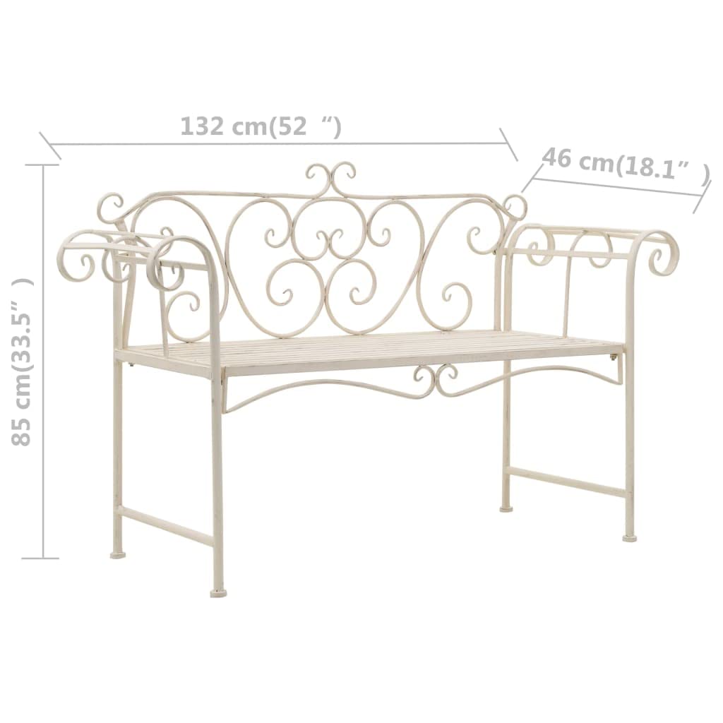 Gartenbank Metall 132 cm Antik Weiß Vintage Sitzbank mit Schnörkel-Verzierungen Nostalgie Parkbank wetterfest für Garten Terrasse und Balkon 2-Sitzer Metallbank weiß