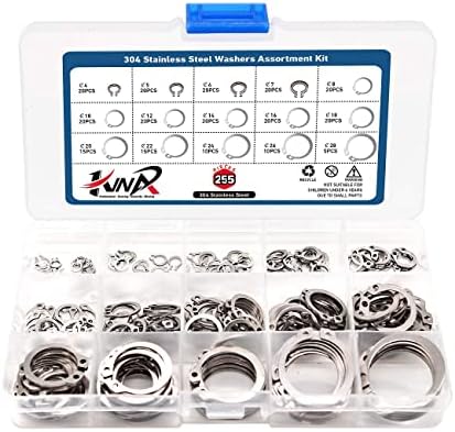 255PCS Metric 304 Stainless Steel C-Clips External Retaining Ring Assortment Kit,15 Size