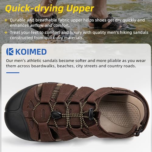 KOIMED Men's Athletic Sandals - Closed Toe Sport Hiking & Outdoor Walking Water Sandals with Anti-Slip Cushioning and Breathable Mesh Coffee Brown3