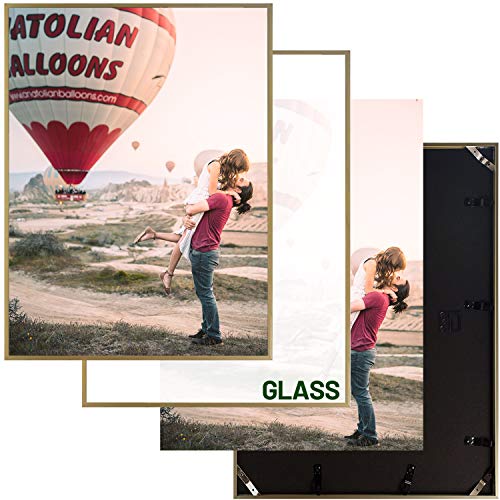 Frametory, 18X24 Aluminum Metal Wall Mount Puzzle Frame For Prints & Pictures With Real Glass (Gold, Pack Of 4) #TOP5