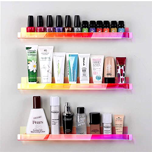 Image of 8 Pack 15 Inch Iridescent Acrylic Floating Wall Shelves, Rainbow Shelves | Modern Display Shelf for Sunglasses, Oils, Pictures & Toy Storage Wall Decor