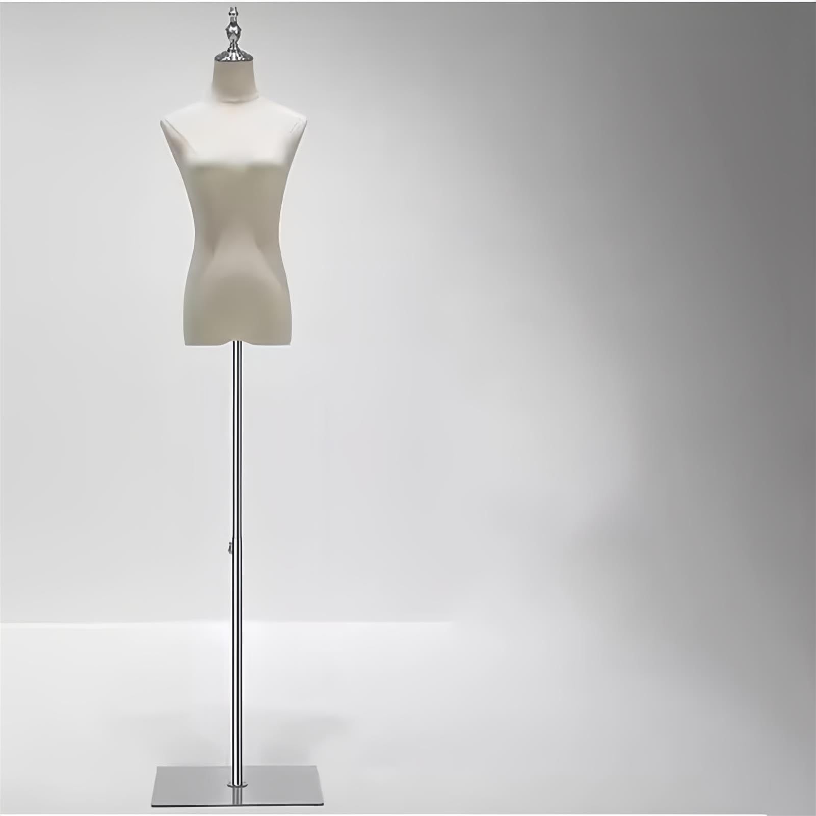 TUPOSTAR Female Mannequin Torso Dress Form, Height Adjustable Woman Mannequin with Wooden Arm, Sturdy Shop Window Display Shelf, Metal Base,Silver,01