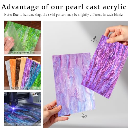 Image of Pearl Glitter Cast Acrylic Sheet 1 /8 Inch for Laser Cutting 12x8 Inch Sparkly Water Stream Pattern Acrylic for Laser Engraving, Crafts, DIY Projects (1, Violet, 12x8 Inch)