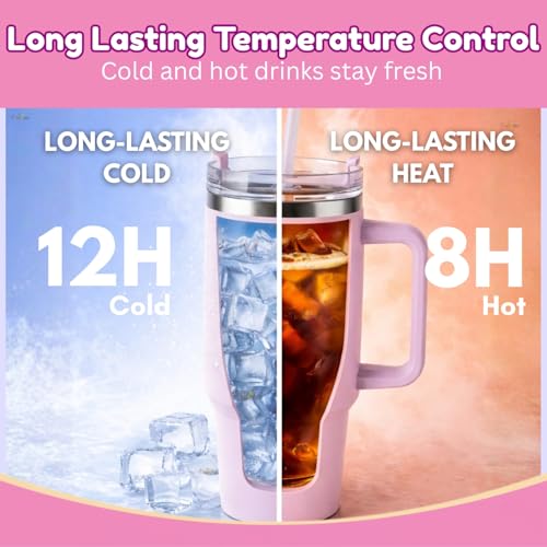 Image of Toy Imagine Stainless Steel Insulated Tumbler with Handle, Lid & Straw | Hot & Cold Large Travel Mug Water Cup for Gym, Office & Outdoor Use | Leakproof | 1200 ml(Pink)