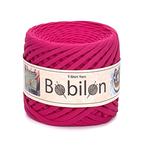 Bobilon T-Shirt Yarn Fettuccini Zpagetti Style, 7-9 mm Tshirt Yarn for Crocheting, Knitting Yarn Ball, T Yarn Organic, Macrame T-Yarn, Ribbon Yarn 100 Percent Cotton Fabric, Jersey Yarn Hot Pink