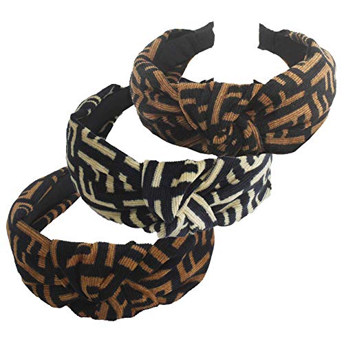 Aros para el cabello con estampado de letras F, ZYCC 3 piezas Diadema con nudos cruzados para mujeres y niñas Bandas anchas flexibles y duras Accesorios para el cabello de moda con tela suave y cómoda