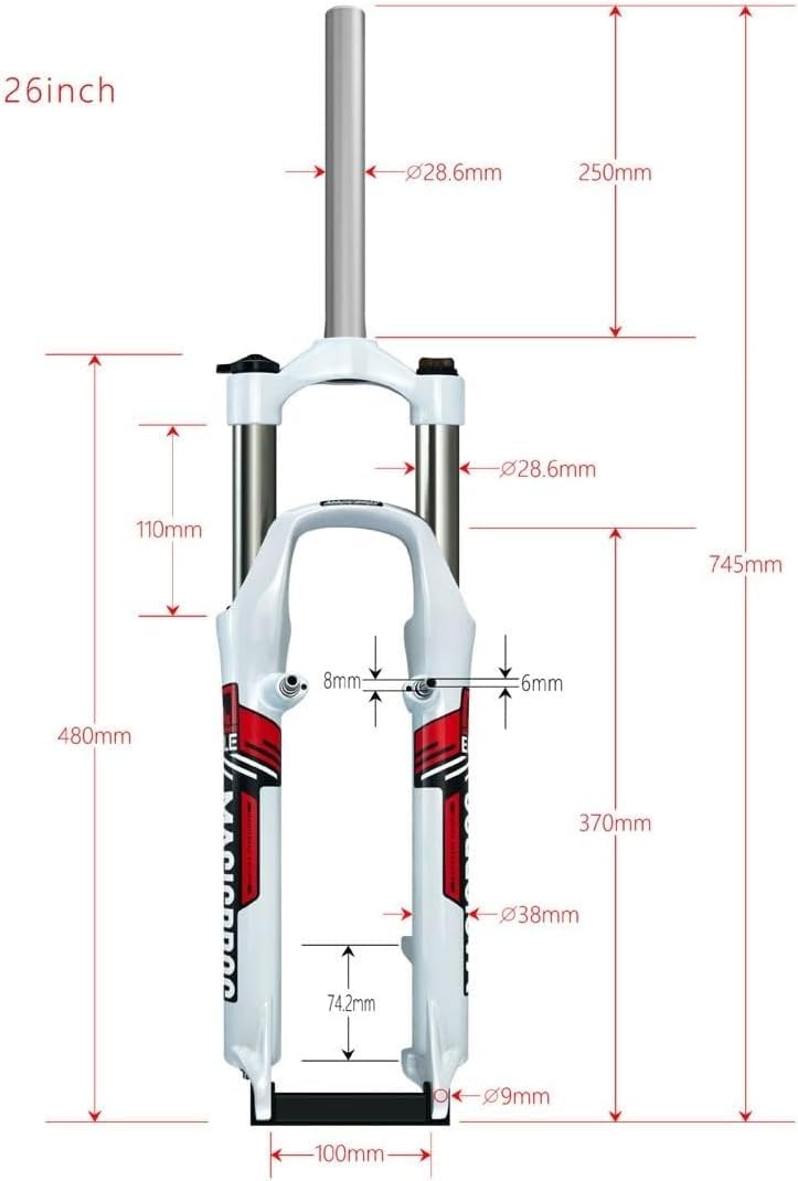 Mountainbike-Federgabel 26 Zoll MTB-Gabel 100 mm Federweg Scheibenbremse V-Bremse Federgabel 1 1/8 Zoll gerades Standrohr 28,6 mm Schnellspanner 9 mm manuelles Schloss A