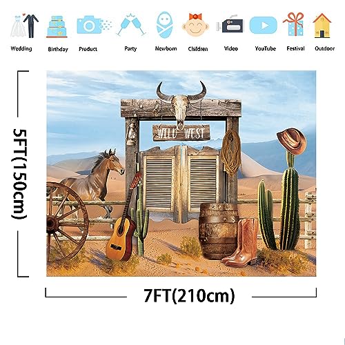SVBright Pano de fundo de caubói ocidental 7 L x 5 A cavalo do deserto do oeste selvagem porta de ce