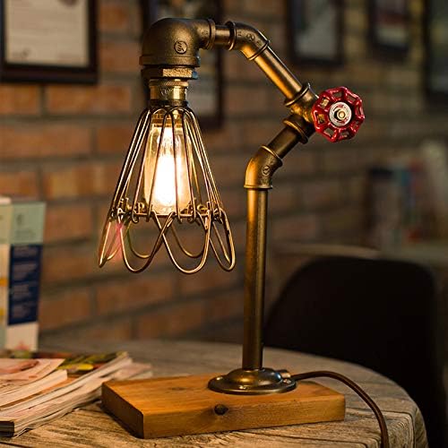 Vintage Loft Industrial Wood Base Metal Pipe Bronze Modern Antique Table Light Fixture with Dimmer Switch Edison Bulb Lamp