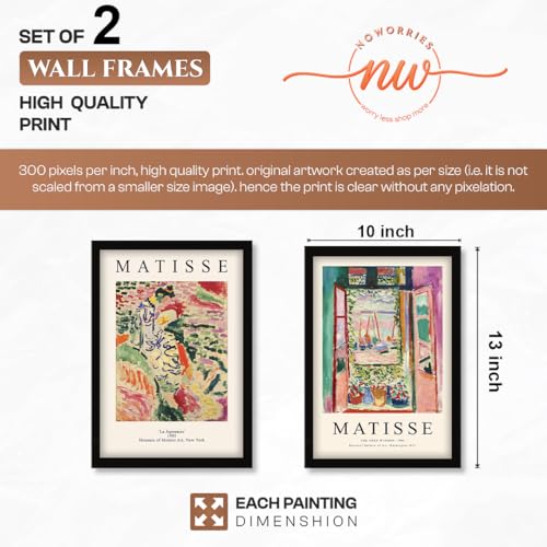 Image of NoWorries Classic Abstract Wall Art Framed Painting Set | Matisse Inspired Modern Art Posters Frame | Premium 300 GSM Paper Print with Synthetic Wooden Frames | Elegant Wall Decor for Living Room, Bedroom, Studio & Office (Set of 2) (BLACK, ART-2, 10X13INCHES)