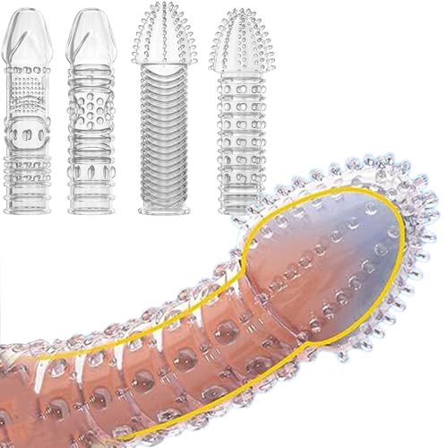 4er Pack Dick Penis Sleeve - Silikon Penismanschetten mit große noppen Wiederverwendbares Penishülle zur Penisverdickung und Erektionsverbesserung Penis Extender Sexspielzeug für Männer
