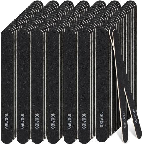 Lasnten 200 Pcs Grit Nail Files Professional Double Sided Emery Boards Reusable High Grit Nail Buffer Manicure Pedicure Tool Wood Fingernail Files for Acrylic/Natural Fingernail(Black,100/180) -  HIU-Lasnten-1282