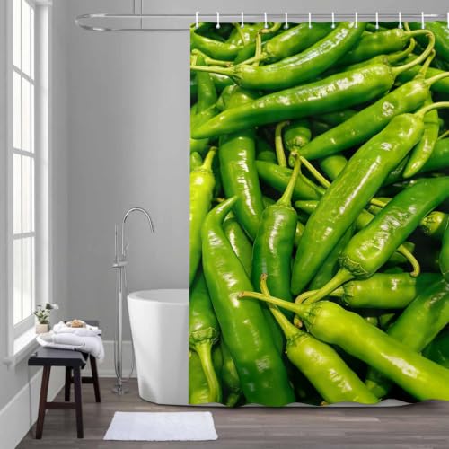 Rideau douche 200x240 piments verts grand format imperméable lavable avec oeillets - 3