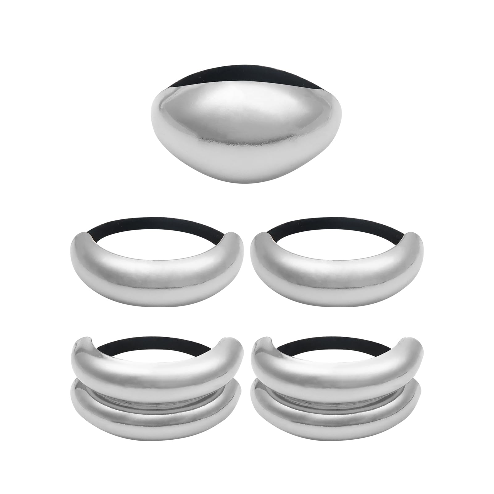 TOAOB Pack of 5 Geometric Elastic Hair Ropes Silver Metal Hair Bobbles Elastic Hair Cuffs Ponytail Hair Cuffs