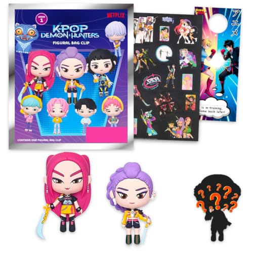 Netflix Kpop Demon Hunters Blind Bag Set Bundle with Figural Bag Clip Feturing Huntrix and Saja Boys Plus Stickers More | Kpop Demon Hunters Mystery Figure for Kids Boys Girls