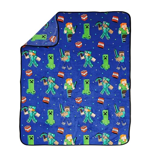Image of Jay Franco Minecraft Plush Throw Blanket - Measures 50 x 60 Inches - Kids Super Soft Blue Fleece Bedding, Features Creeper