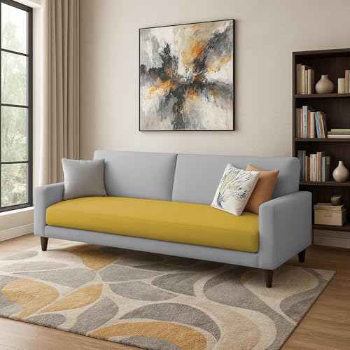 Image of Kathleen 3 Seater Sofa Set for Living Room - Foldable Convertible Couch Furniture for Home, Office or Guest Use, Modern Designer Stylish Comfortable (Yellow Grey)
