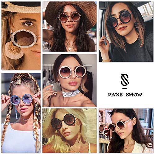 SOJOS Shining Oversized Round Rhinestone Sunglasses Festival Gem Sunnies SJ1095 with Gold/Gradient Brown Lens with Colored Diamonds