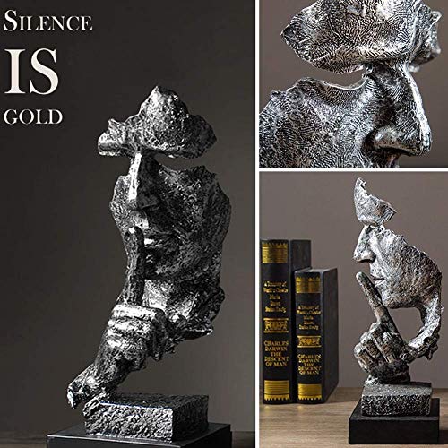 Lependor Silence is Golden - Handcrafted Silent Men Statues Resin Abstract Sculpture Office Home Decor Figurine Gift - Silence Silver