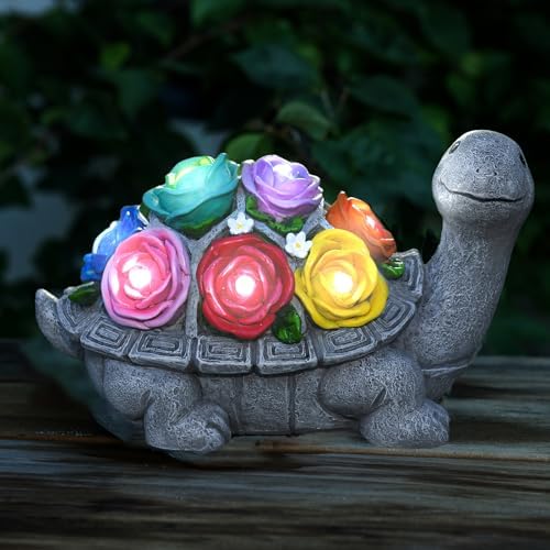 Solar Garden Outdoor Statues Turtle,Statue With Succulent & LED Lights Garden Tortoise Statue...