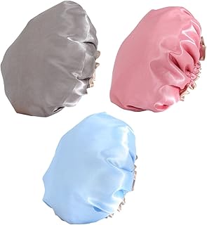AHENOD Shower Caps for Women Reusable Waterproof, 3 Pack Double Waterproof Layers Bathing Shower Hat Hair Protection EVA S...