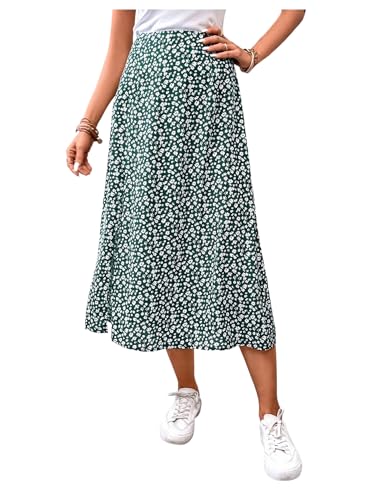 Milumia Women's Ditsy Floral Skirt High Waist Split Thigh Flared Midi Skirts