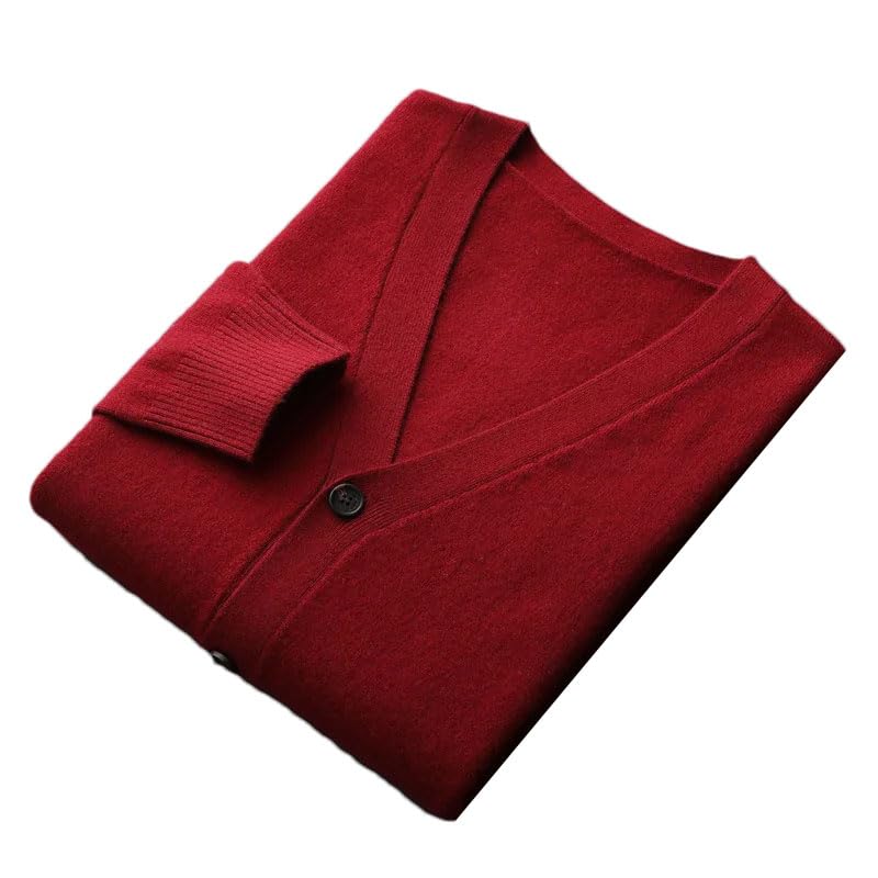 Hgvcfcv Wool Men's Cardigan Cashmere Sweater, Autumn and Winter Knitted Long-Sleeved Top