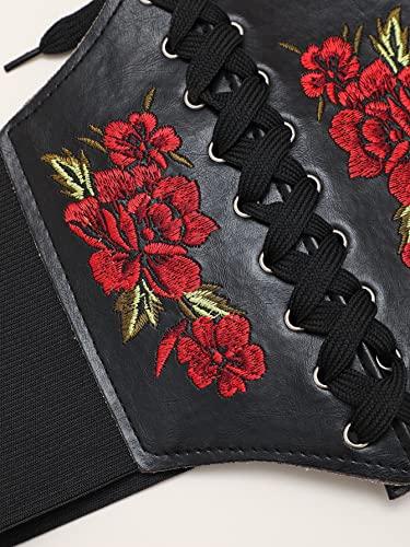 Floerns Women's Lace Up Floral Embroidery Self Tie Elastic Corset Belt3