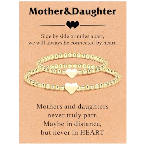 Mother Daughter Bracelets Jewelry Set for 2, Matching Heart Bracelets for Mother...