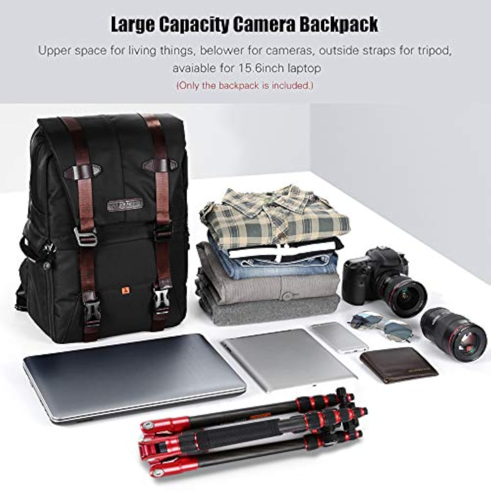 Camera Backpack Photography Storage Bag with Rainproof Cover
